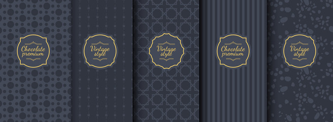 Set of dark vintage seamless backgrounds for luxury packaging design.