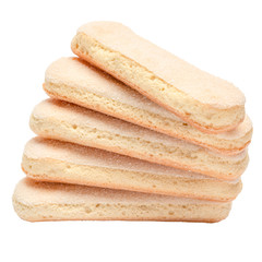 Traditional Italian Savoiardi ladyfingers Biscuits on White Background