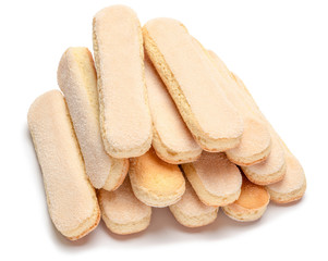 Traditional Italian Savoiardi ladyfingers Biscuits on White Background