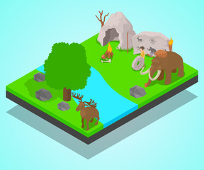 Cave concept banner. Isometric banner of cave vector concept for web, giftcard and postcard