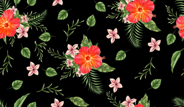tropical flowers with leaf  lines background