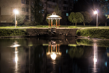 fountain in park at night