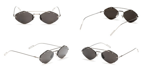 Set Vintage Sunglasses isolated on white background. Collection fashion retro eye glasses