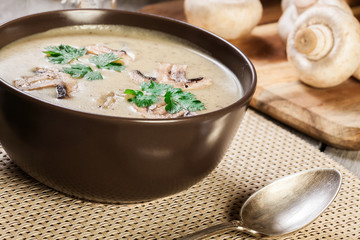 Mushroom cream soup with herbs and spices