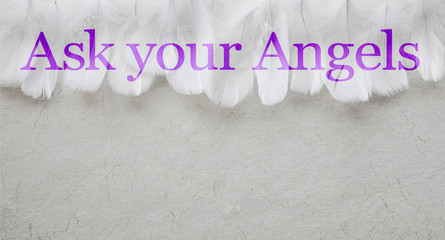 Ask Your Angels White Feather header Background  - a random row of white feathers placed side by...