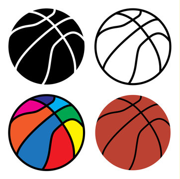 basketball  ball set, line, black, colorful and orange color on white background
