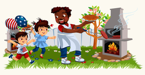Picture of cheerful family cooking bbq and spending time together