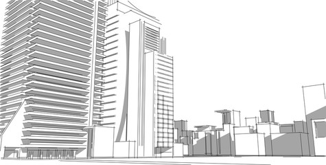 Abstract architectral drawing sketch,city, panorama, 3d illustration