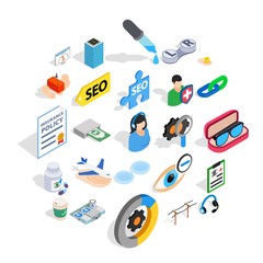 Physician icons set. Isometric set of 25 physician vector icons for web isolated on white background