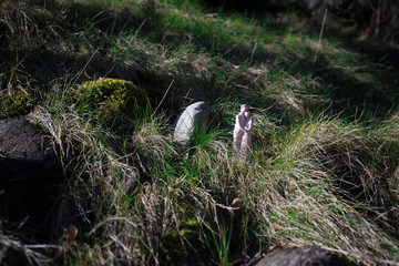 Valentines Day love concept. Figurine of married couple hugging , couple in love and pre-wedding background concept.