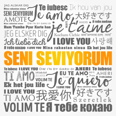 Obraz premium Seni seviyorum (I Love You in Turkish) in different languages of the world, word cloud background
