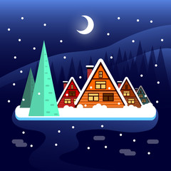 Winter holidays flat landscape scene on ski resort.