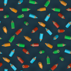 School pencils seamless pattern render design on navy background Creative 3d scene illustration Kids art pattern