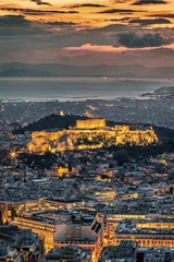Fototapeten Der beleuchtete Parthenon Tempel der Akropolis von Athen, Griechenland, nach Sonnenuntergang am Abend © moofushi