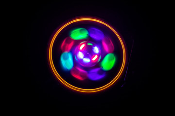 Concept of speed - Trail of fire and smoke - Vinyl record. Burning vinyl disk. Turntable vinyl record player. Retro audio equipment for disc jockey. Sound technology