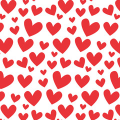 Valentines day pattern with red hearts. Vector design illustration
