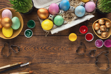 Frame of easter eggs and forms for baking