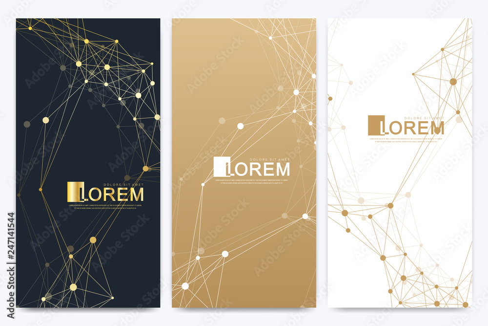 Fototapete modern set of vector flyers. molecule and communication background. geometric abstract golden packag