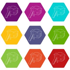 Forest house icons 9 set coloful isolated on white for web