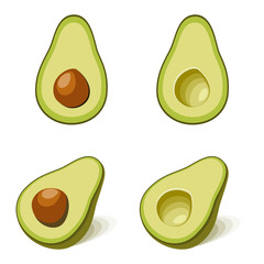 Avocado with and without seed in flat style, vector illustration on plain background