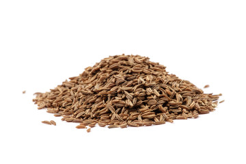 Pile of cumin seeds isolated on white background
