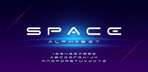 Abstract technology space font and alphabet. techno effect fonts designs. Typography digital sci-fi concept. vector illustration