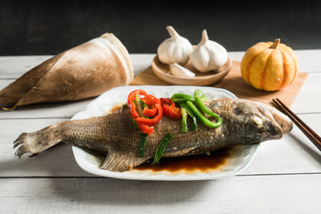 Chinese traditional food, steamed weever