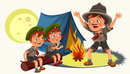 Cartoon children mentor telling interesting stories