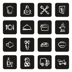 Catering Business Icons Freehand White On Black 