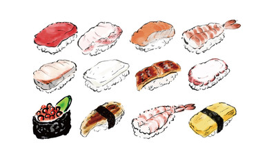 寿司　寿司ネタ　手書き　手描き　ベクター