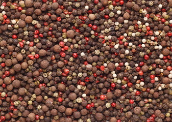 Peppercorns mix texture, top view.
