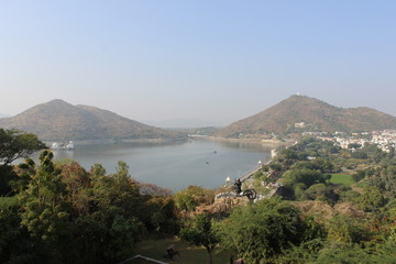 Beautiful view of lake in middle of two mountains