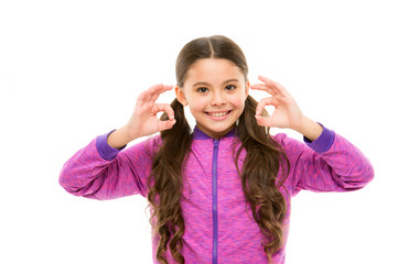 Things gonna be alright. Girl child happy face while show ok gesture white background. Kid...