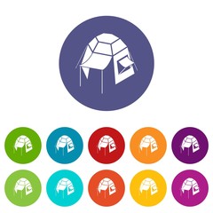 Camping tent icons color set vector for any web design on white background
