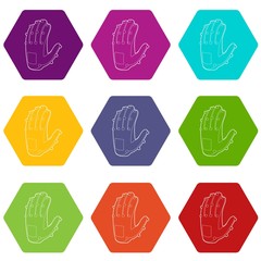 Fototapeta premium Electronic glove icons 9 set coloful isolated on white for web