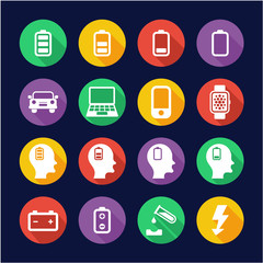 Battery or Power Icons Flat Design Circle