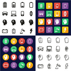 Battery or Power Icons All in One Icons Black & White Color Flat Design Freehand Set