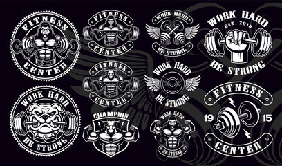 Set of vintage badges, logos, shirt designs for gym.