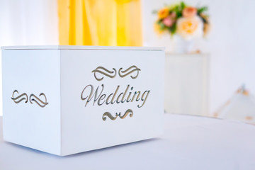wedding decor. white beautiful box for giving money
