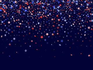 Flying red blue white star sparkles vector american patriotic background.