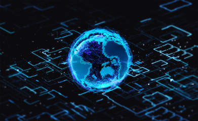 Technological background hologram of the planet Earth