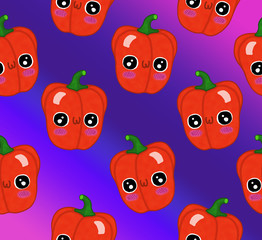 Kawaii vegetables seamless pattern pepper neon