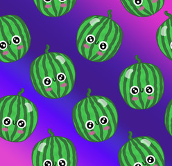 Kawaii berries seamless pattern watermelon neon