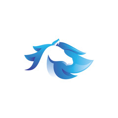 Abstract Blue Gradient Color Style, Horse Stallion Mane Logo Icon