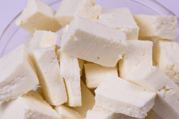 Paneer or Cheese closeup, fresh white homemade indian panner