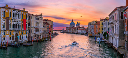 Grand Canal with Basilica di Santa Maria della Salute in Venice, Italy. Sunrise view of Venice...
