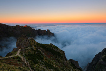 Fototapeta na wymiar Sunset at Pico do Arieiro mountain, Madeira Island, Portugal