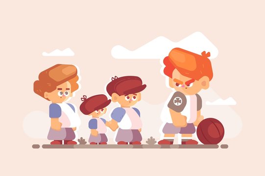Boy fighter with good kids outside