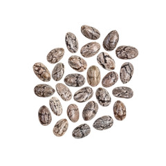 Group of chia seeds close together and isolated on white background