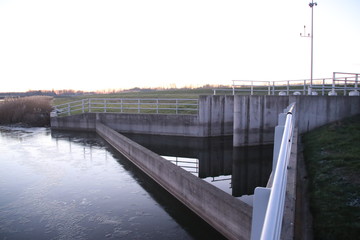 Fototapeta premium Water inlet Eendragtspolder water storage which will be used when water in river Rotte comes too high and Rotterdam has to be protected agains flood